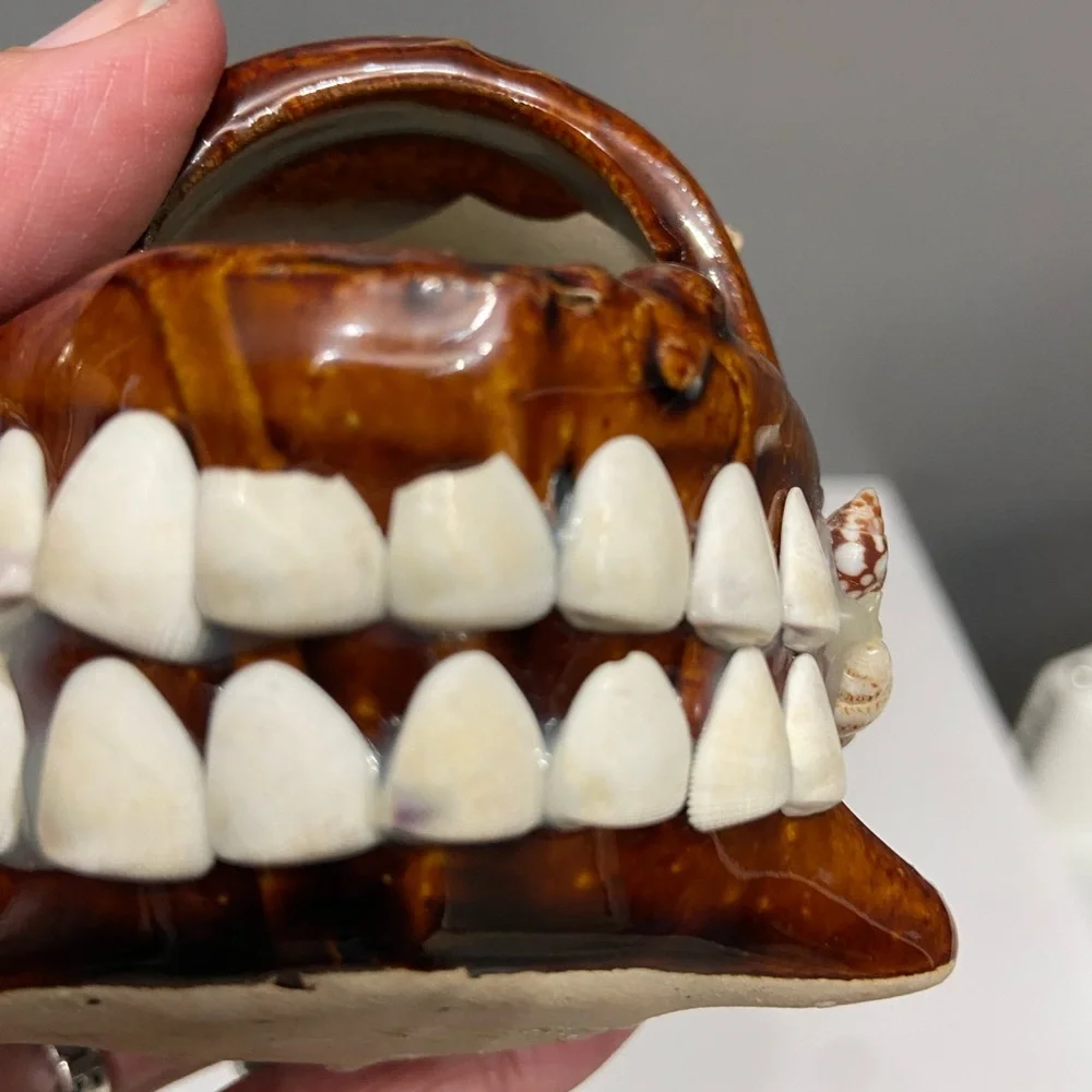 FOLK ART Wide Mouthed Shell Covered Whale Fish Ceramic Ashtray Boho Hippie Artsy